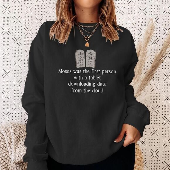 Moses Tablet Sweatshirt – Funny Graphic, Gildan Heavy Blend Size S, Pullover - Picture 4 of 13